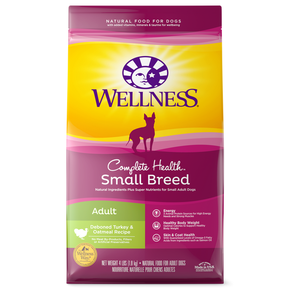 Wellness Complete Health Natural Dry Small Breed Dog Food Turkey & Oatmeal 4lb Bag