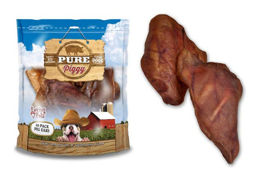 Loving Pets Dog Treat Pure Piggy Pig Ears for Dogs 10pk