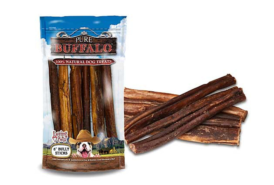 Loving Pets Dog Treat Pure Buffalo 6in 6pk Bully Sticks for Dogs