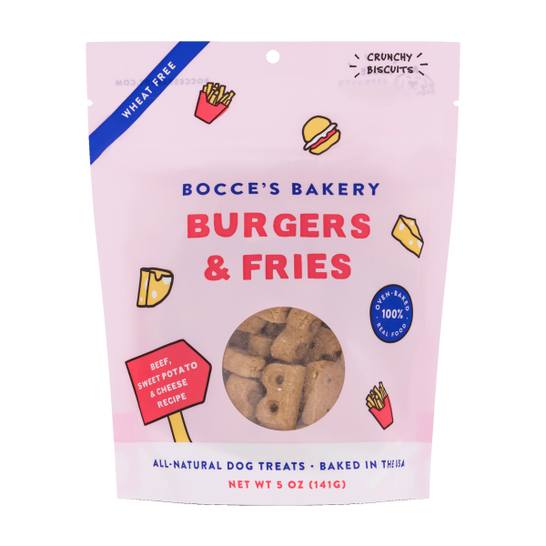 Bocce's Bakery Dog Crunchy Biscuits Burgers & Fries 5 oz