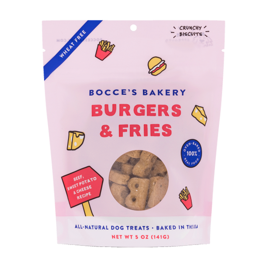 Bocce's Bakery Dog Crunchy Biscuits Burgers & Fries 5 oz