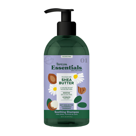 TropiClean Essentials Shea Butter Shampoo for Dogs, Puppies & Cats 16oz