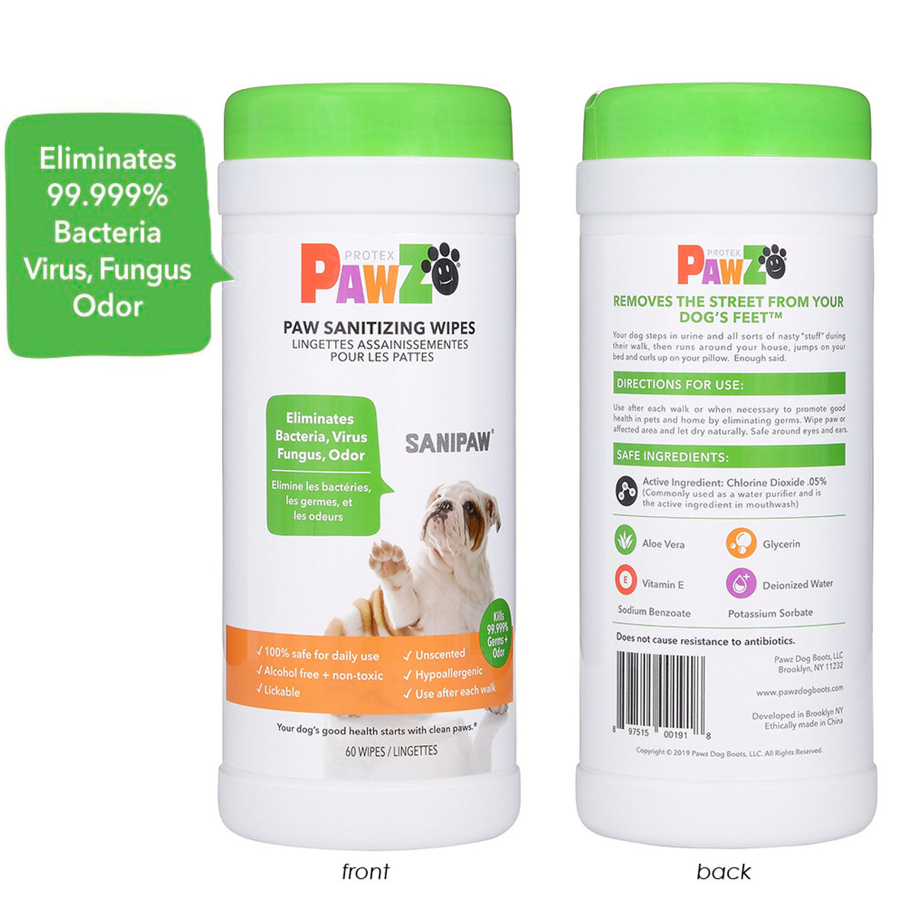 Pawz Dog Sanipaw Wipes, 60ct