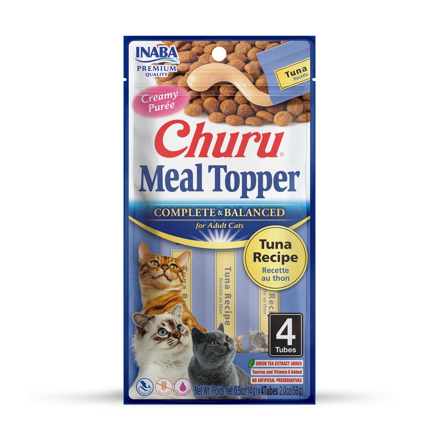 INABA Churu  Purée Cat Food Topper, 0.5 Ounce Tube, 4 Tubes, Tuna Recipe