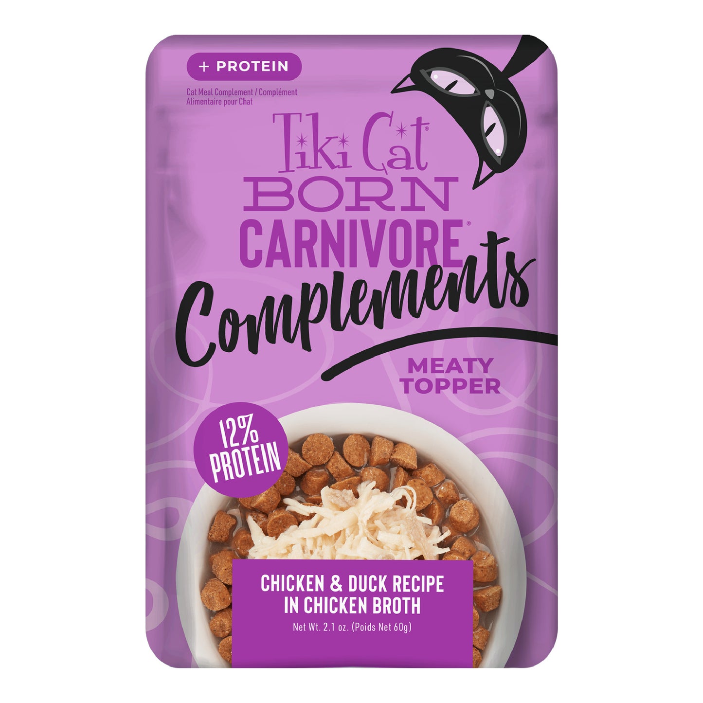 Tiki Cat Born Carnivore Complements Wet Cat Food Topper, Chicken & Duck 2.1 oz. Pouch