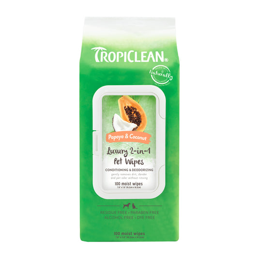 TropiClean Papaya & Coconut Luxury 2-in-1 Pet Wipes, 100ct
