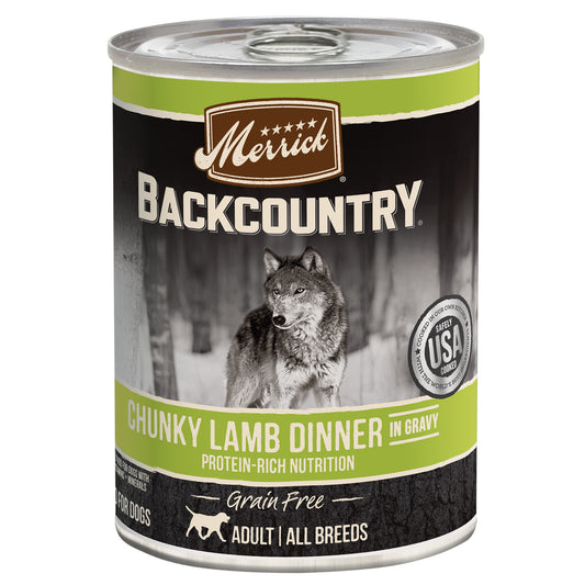 Merrick Backcountry Grain Free Wet Dog Food Chunky Lamb Dinner in Gravy 12.7oz