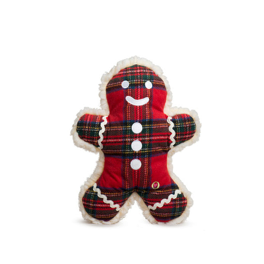 HuggleHounds Holiday Plush Dog Toy Plaid McButtons Jr.