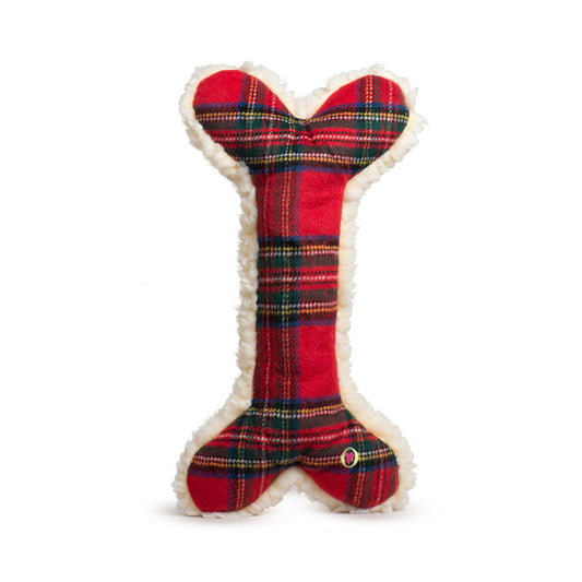 HuggleHounds Holiday Plush Dog HuggleFleece Tartan Tidings 12in Bone