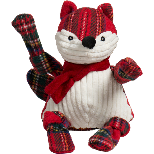 HuggleHounds Holiday Plush Dog Toy Tartan Tidings Fox Knottie Large
