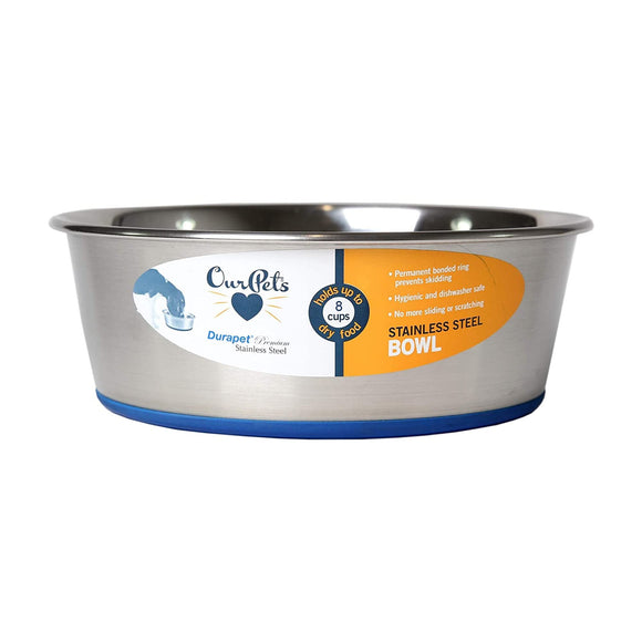 OurPets Durapet Premium Stainless Steel Wide Base Bowl, 2qt