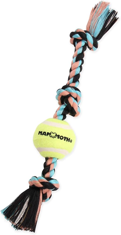 Mammoth Flossy Chews 3 Knot Rope Tug Dog Toy with Tennis Ball, Large, 24