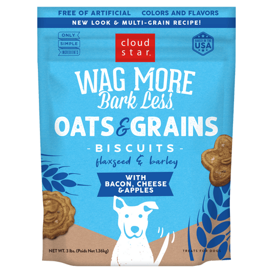Cloud Star Wag More Bark Less Crunchy Dog Treats, Oats & Grains Bacon, Cheese & Apples, 3 lbs. Bag