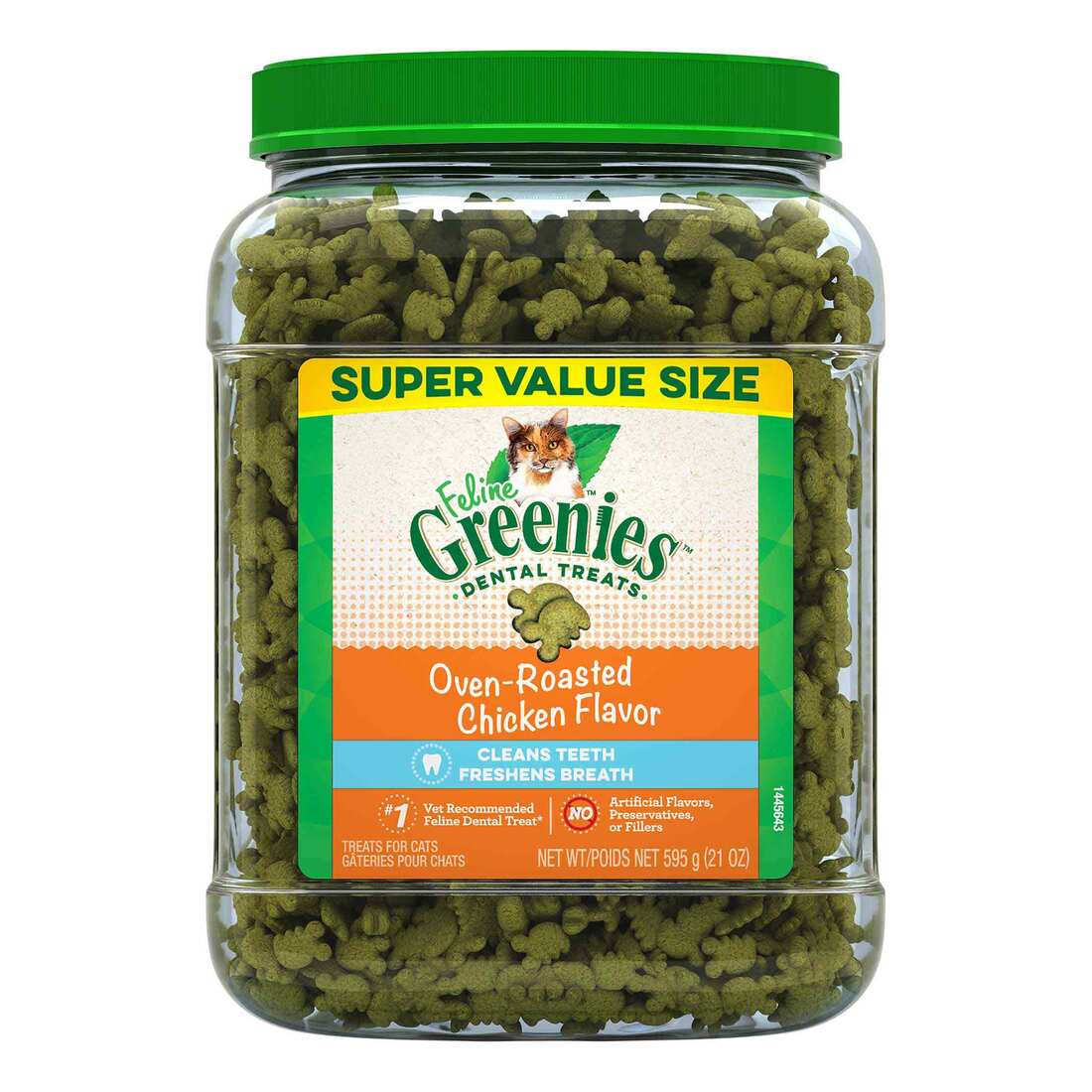 Feline Greenies Natural Dental Care Cat Treats Chicken Flavor 21oz Tub