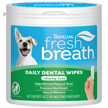 TropiClean Dog Health Fresh Breath Finger Dental Wipes 50Ct