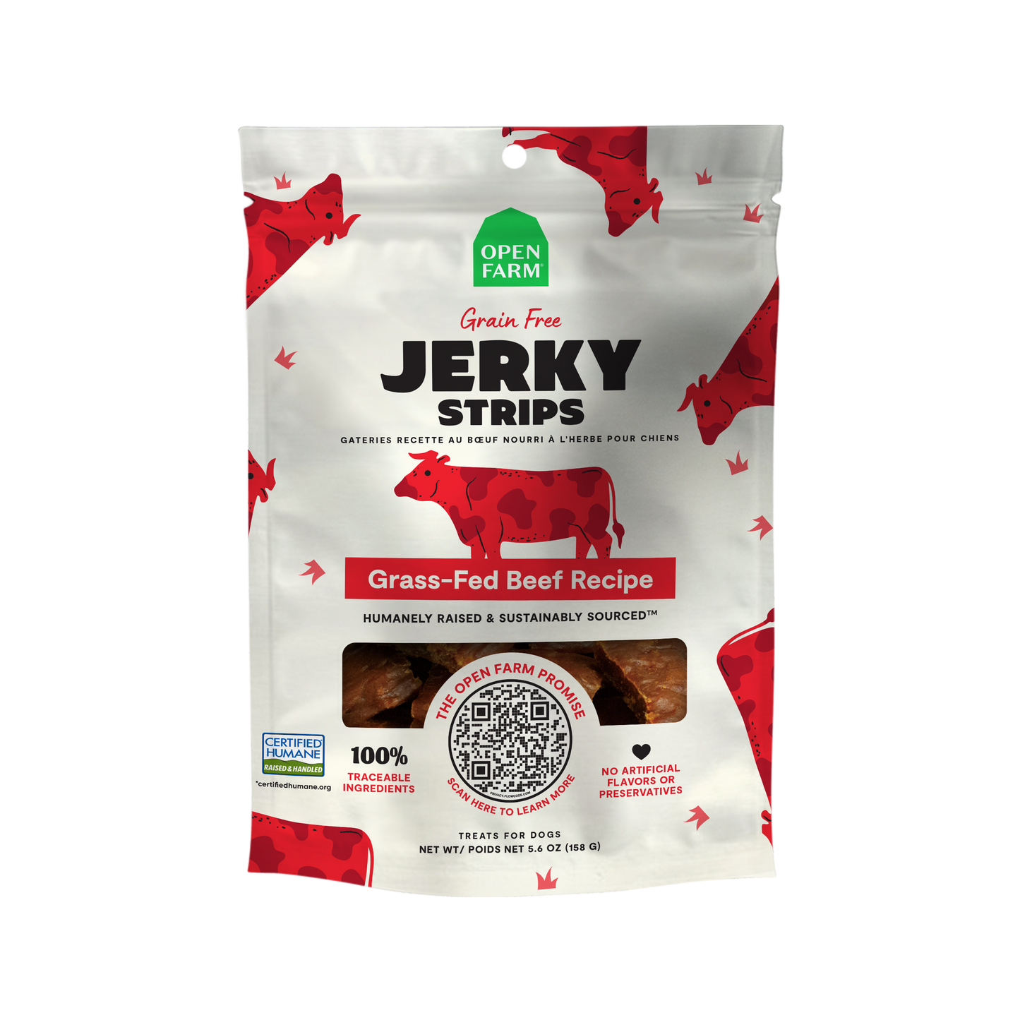 Open Farm Grass-Fed Beef Jerky Strips For Dogs 5.6oz Bag