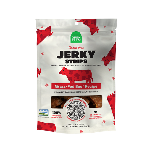 Open Farm Grass-Fed Beef Jerky Strips For Dogs 5.6oz Bag