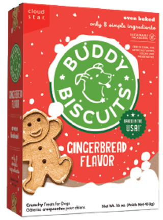 Buddy Biscuits Holiday Gingerbread Flavor Crunchy Dog Biscuits 16 oz