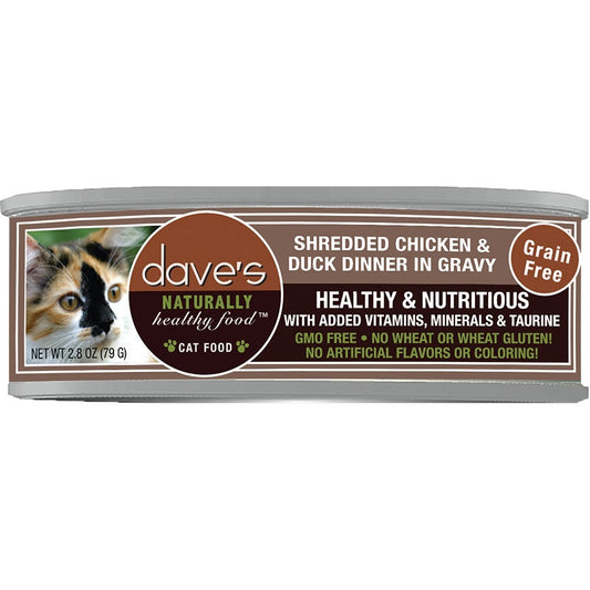 Dave's Cat Grain Free Shredded Chicken and Duck Wet Cat Food 2.8oz Can