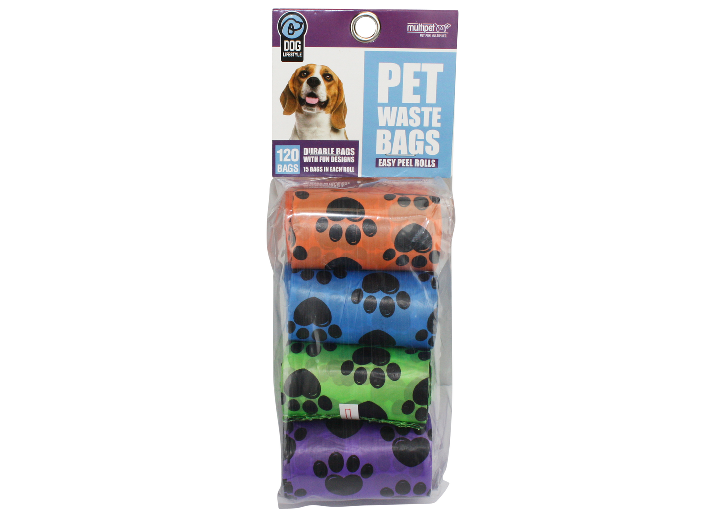 Multipet Waste Bags 15ct 8pk Paw Print Assorted Colors