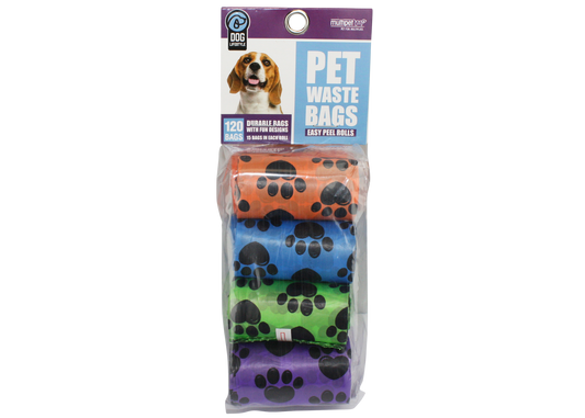 Multipet Waste Bags 15ct 8pk Paw Print Assorted Colors