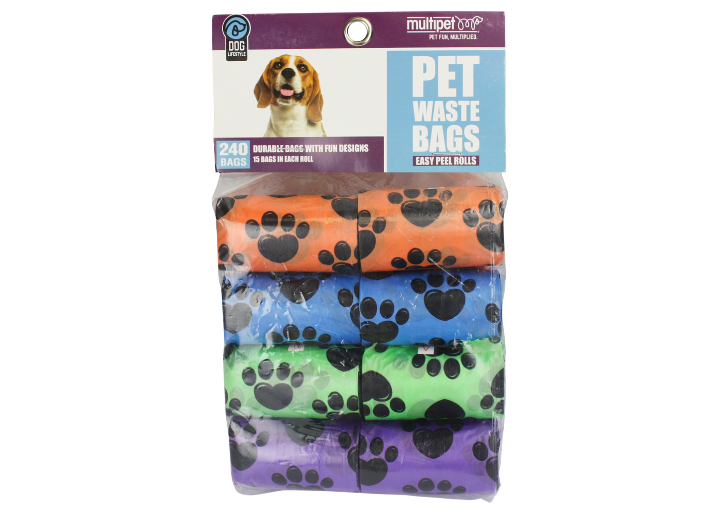 Multipet Waste Bags 15ct 16pk Paw Print Assorted Colors