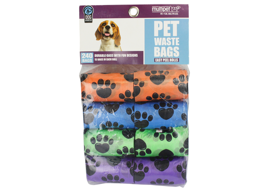 Multipet Waste Bags 15ct 16pk Paw Print Assorted Colors