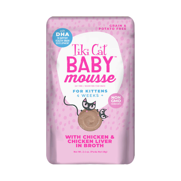 Tiki Cat Baby Mousse Wet Cat Food for Kittens Chicken & Chicken Liver 2.4oz Pouch