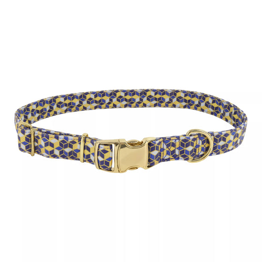 Coastal Accent Metallic 1in Wide 18-26in Adjustable Dog Collar Blue Diamonds