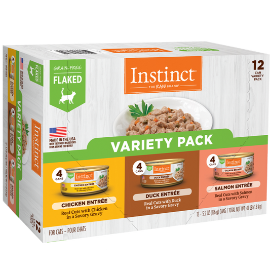 Nature's Variety Instinct Flaked Grain Free Cat Food 12 oz Cans Variety 12-Pack