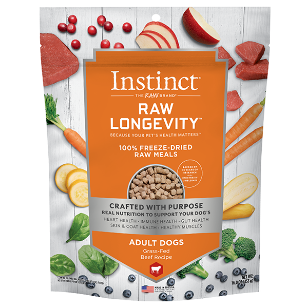Instinct® Raw Longevity™ 100% Freeze-Dried Raw Meals Grass-Fed Beef Recipe for Dogs 16oz Bag