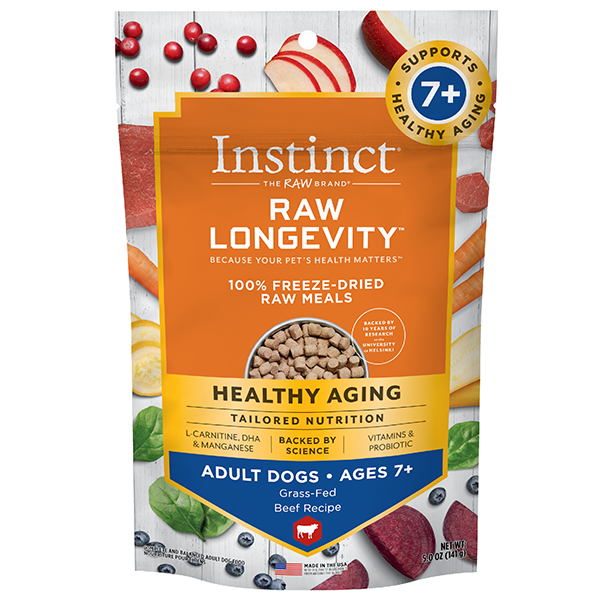 Instinct® Raw Longevity™ 100% Freeze-Dried Raw Meals Grass-Fed Beef Recipe for Adult Dogs Ages 7+ 5oz Bag