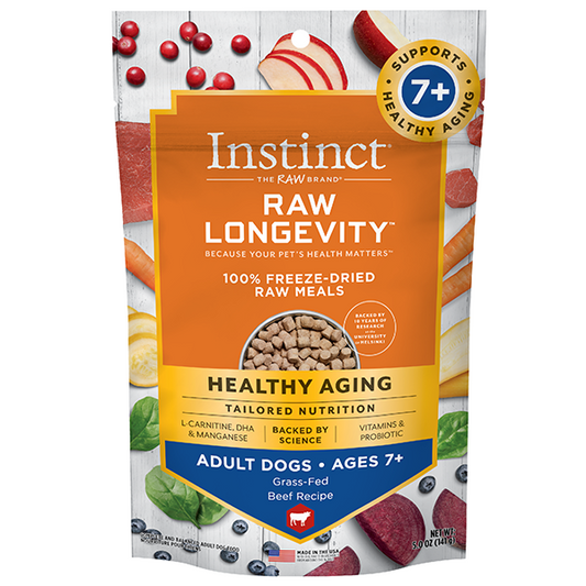 Instinct® Raw Longevity™ 100% Freeze-Dried Raw Meals Grass-Fed Beef Recipe for Adult Dogs Ages 7+ 5oz Bag