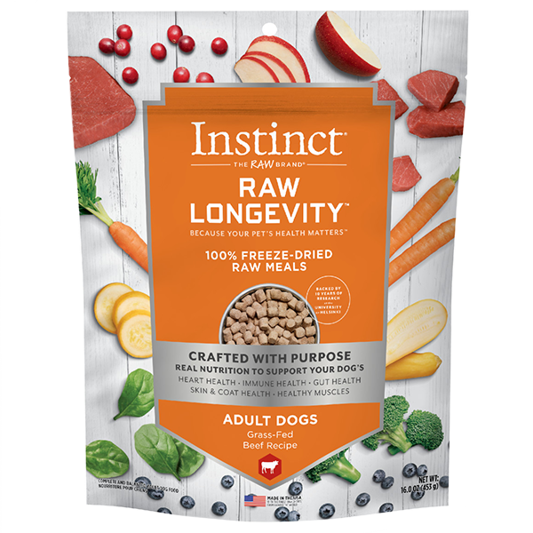 Instinct® Raw Longevity™ 100% Freeze-Dried Raw Meals Grass-Fed Beef Recipe for Adult Dogs Ages 7+ 16oz Bag