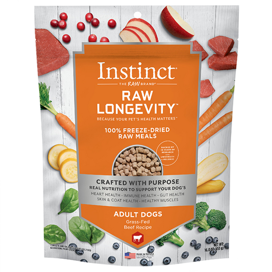 Instinct® Raw Longevity™ 100% Freeze-Dried Raw Meals Grass-Fed Beef Recipe for Adult Dogs Ages 7+ 16oz Bag