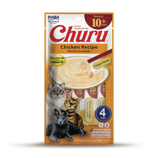 INABA Churu Senior 10+ Cat Treats 0.5 ounces Each, 4 Tubes, Chicken Recipe