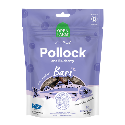 Open Farm Air Dried Pollock And Blueberry Dog Crunchy Treat Bars 4.1oz Bag