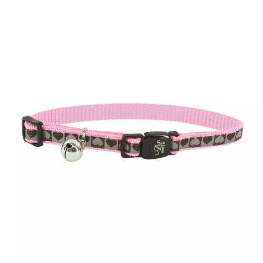 Coastal Lazer Bright 3/8in Wide 8-12In Reflective Breakaway Cat Collar Pink Hearts