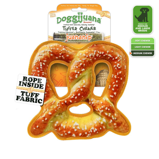 Doggijuana Plush Dog Toy Tuffer Chewer  Soft Pretzel