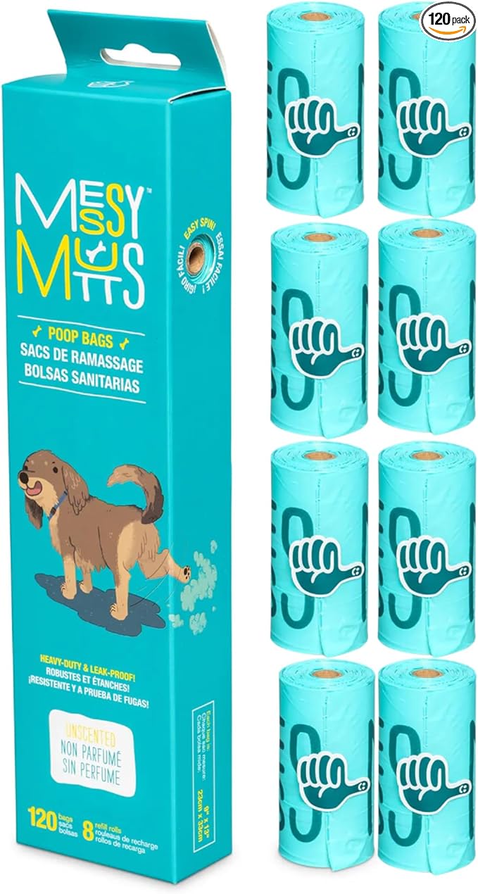 Messy Mutts Pet Waste Bags Dog Poop Bags Refill Roll 15ct 8pk 120 Bags
