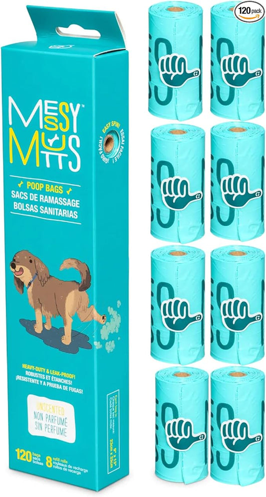 Messy Mutts Pet Waste Bags Dog Poop Bags Refill Roll 15ct 8pk 120 Bags
