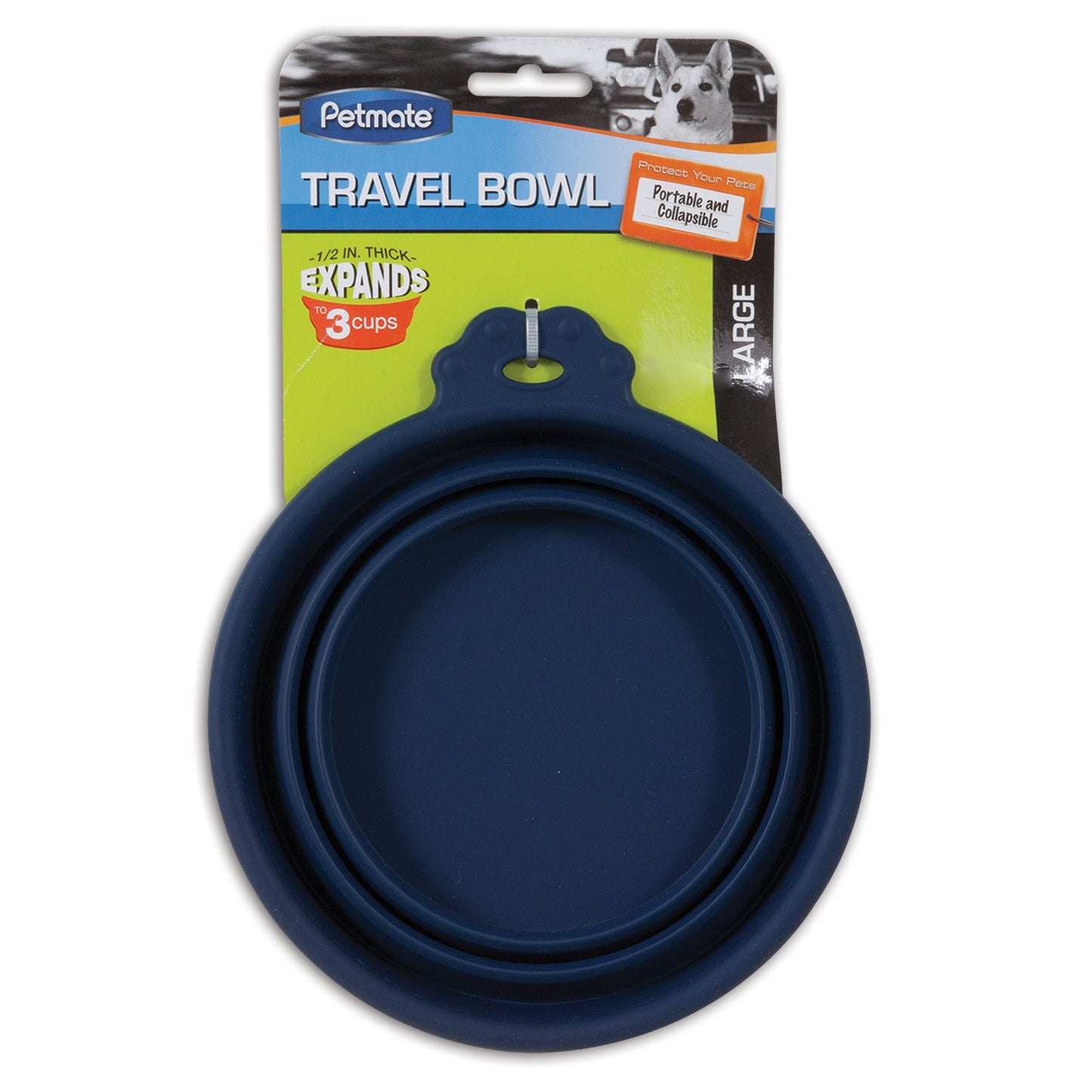 Petmate Silicone Round 3-Cup Travel Bowl for Pets  Navy Blue