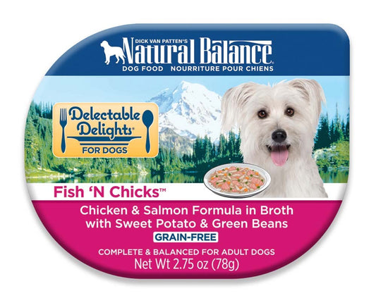 Natural Balance Pet Foods Delectable Delights Fish ‘N Chicks in Broth Dog Food 2.75 oz