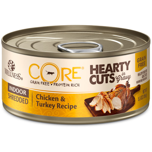Wellness CORE Hearty Cuts Natural Grain Free Wet Canned Cat Food Indoor Chicken & Turkey 5.5oz Can