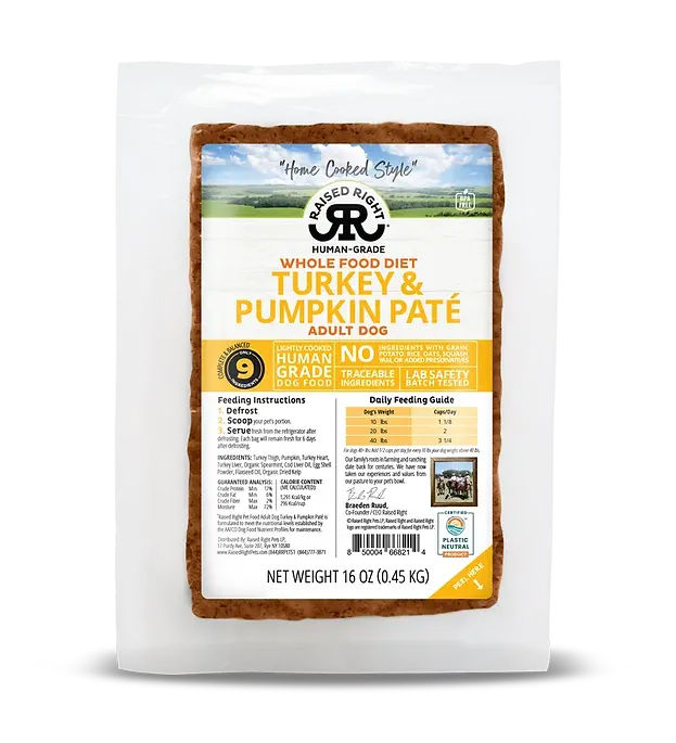 Raised Right Gently Cooked Dog Food Turkey & Pumpkin 16oz