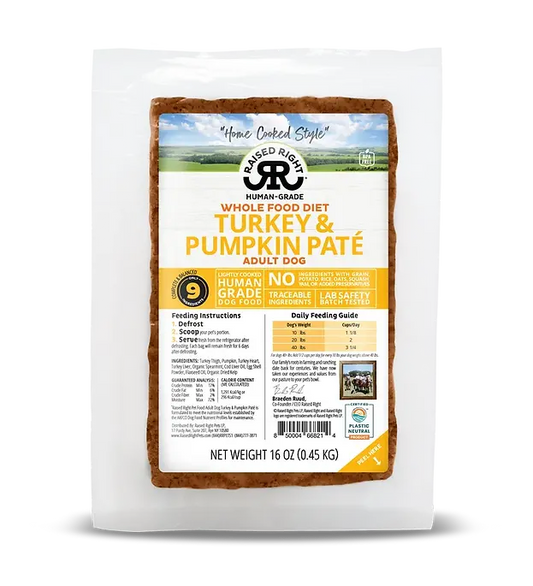 Raised Right Gently Cooked Dog Food Turkey & Pumpkin 16oz