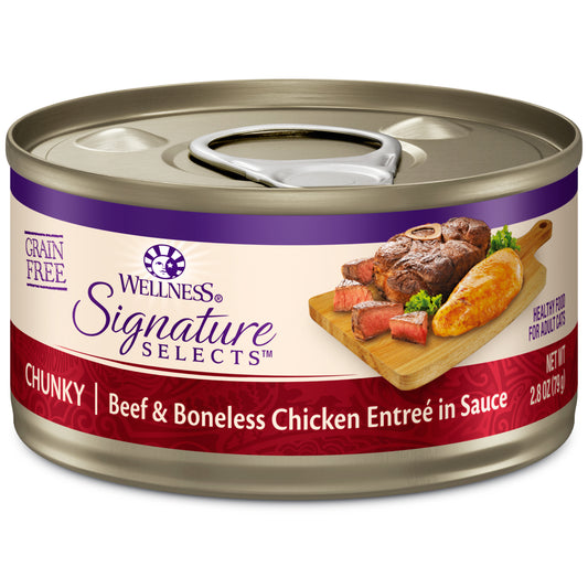 Wellness CORE Signature Selects Natural Grain Free Wet Canned Cat Food Chunky Beef & Chicken 2.8oz Can
