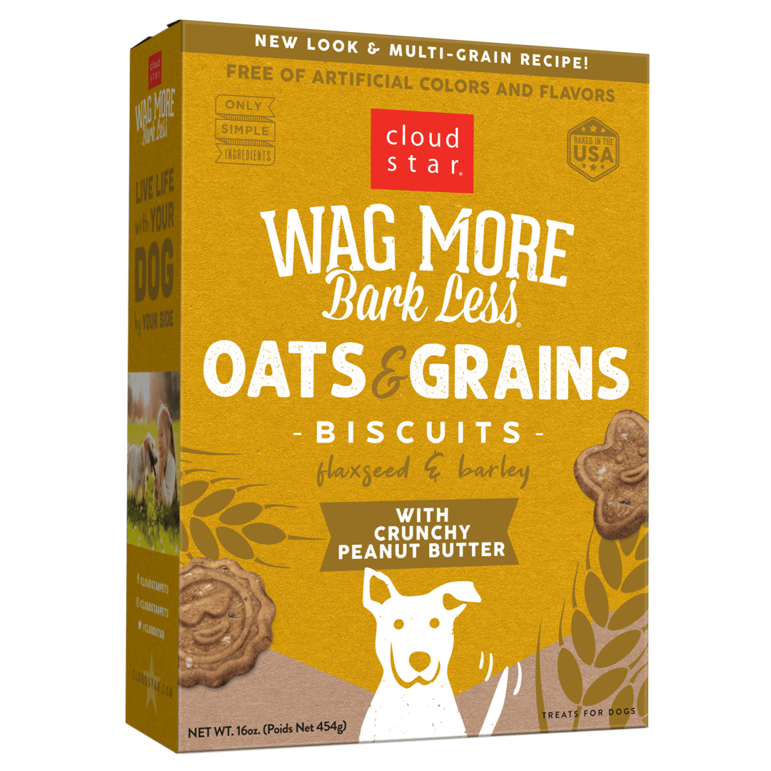 Cloud Star Wag More Bark Less Oats & Grains Crunchy Dog Treats, Peanut Butter, 16 oz. Box