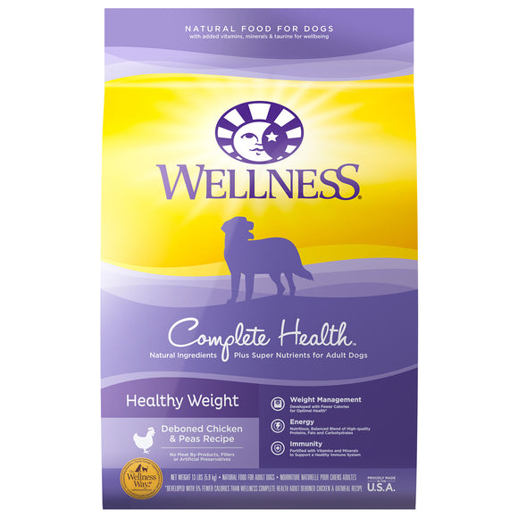 Wellness Complete Health Natural Dry Healthy Weight Dog Food Chicken & Peas 13lb Bag