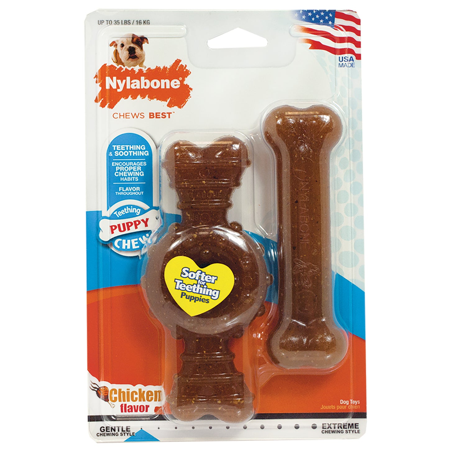 Nylabone Just for Puppies Teething Chew Ring Bone Chicken Ring Bone Twin Pack Medium/Wolf